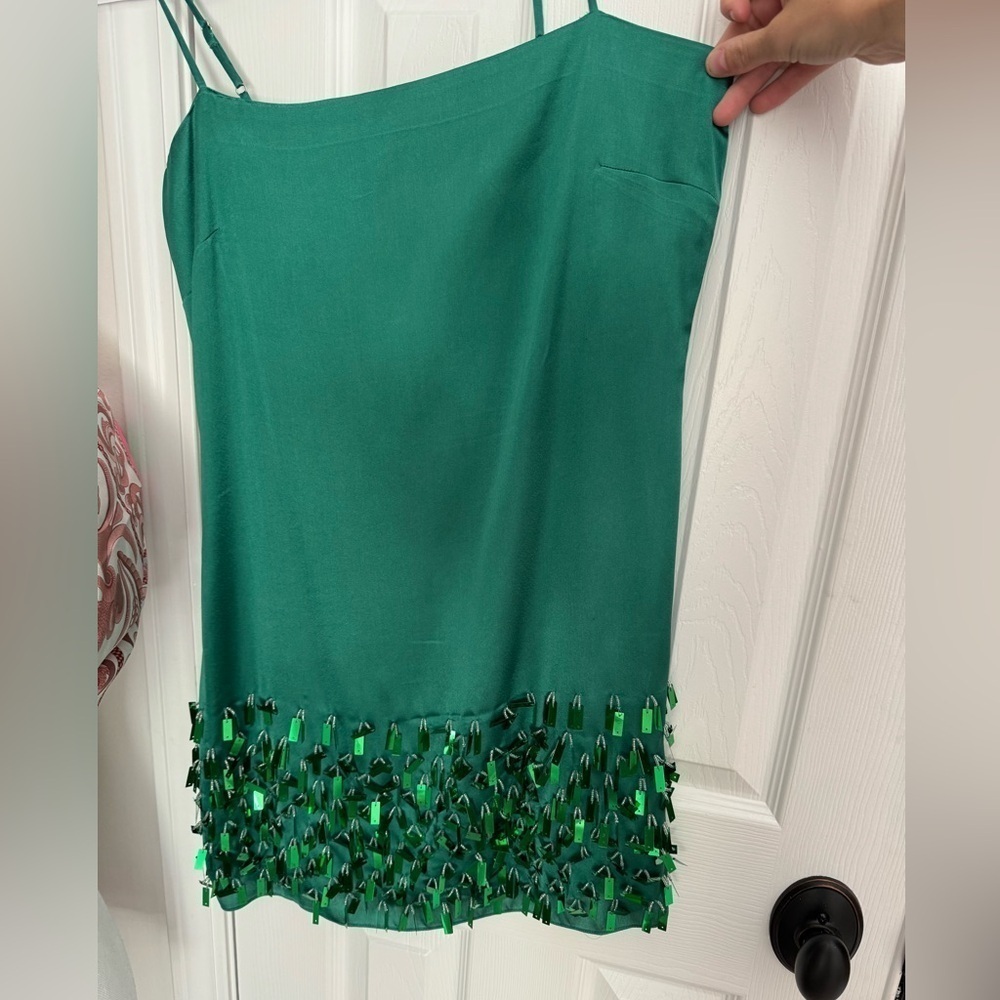 Rhode- NWT Green Silk Rhett Tassel Thin Strap Mini Cocktail Dress - Picture 4 of 8